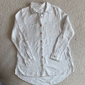 Maurices White and Tan Striped Button Down Shirt
